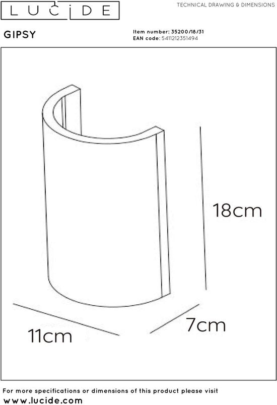 Lucide GIPSY - Applique murale - 1xG9 - Blanc - Japandi
