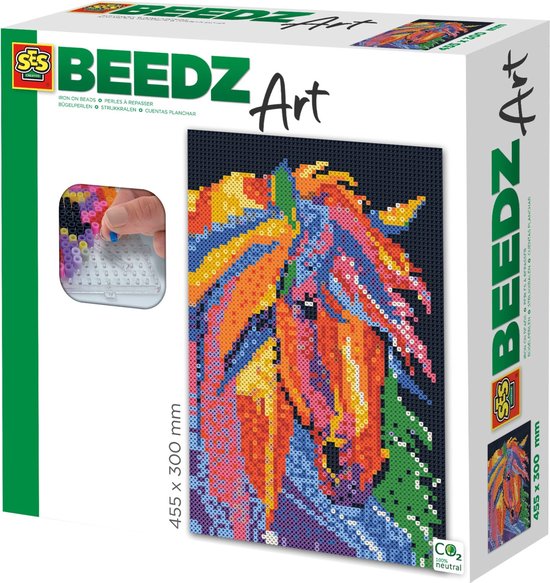 SES Beedz Art - Fantaisie chevaline - 7000 perles de fer - oeuvre d'art en perles de fer - set complet avec plaques de base et feuille de repassage