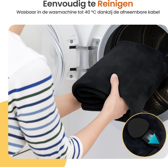 Couverture électrique Goliving pour le dos et la nuque - Couverture chauffante électrique - 3 niveaux de chaleur - Fonction minuterie - Lavable en machine - 100 W - 60 x 90 cm - Micro Plush - Noir