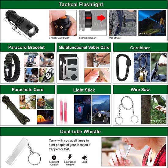 Kit d'urgence Garpex® - Kit de survie - Kit de survie complet - Kit de camping - Kit de plein air - Trousse de premiers secours