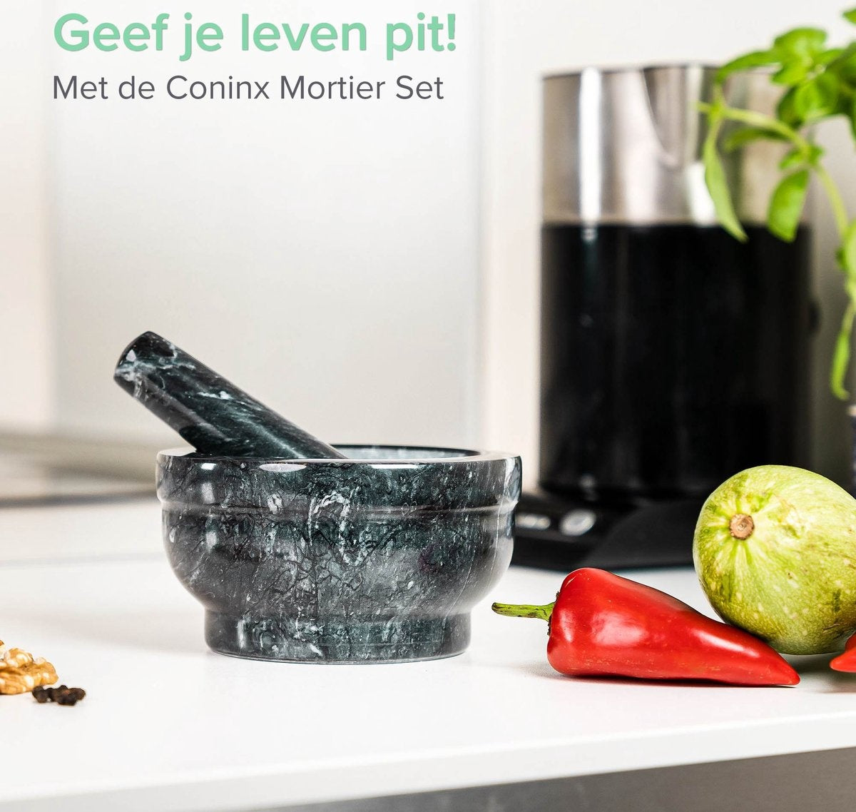 Mortier Coninx - Mortier avec pilon - Broyeur à épices - Ø15 X H8CM - Marbre noir poli