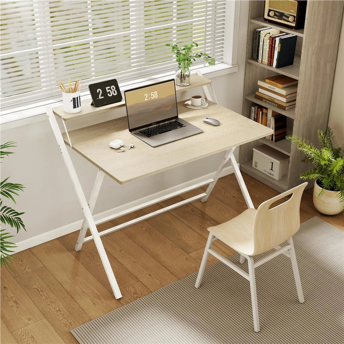 Yaheetech : bureau d'ordinateur pliable avec support d'écran – 106,5 x 60,5 x 90 cm – bois clair