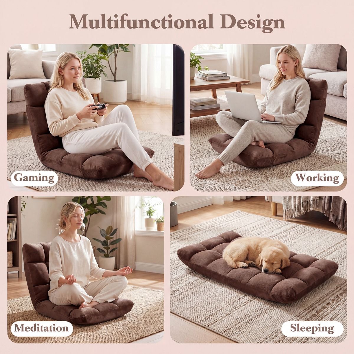 Chaise longue pliable Coast Tatami - dossier réglable sur 14 positions - mousse haute densité - marron