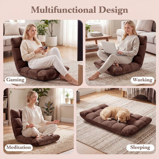 Chaise longue pliable Coast Tatami - dossier réglable sur 14 positions - mousse haute densité - marron