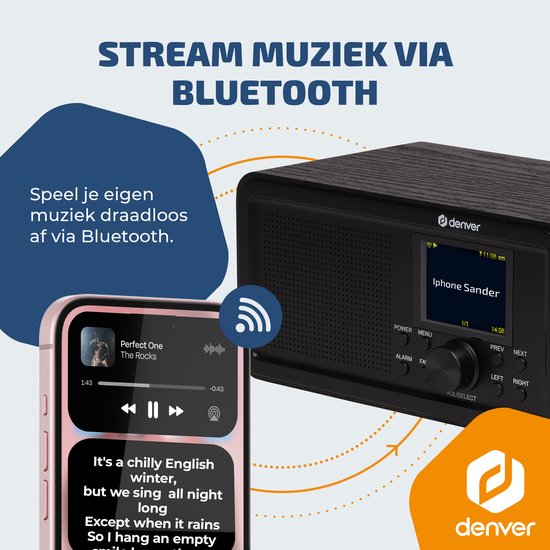Denver DAB Internet radio - DAB - FM - Radio Internet - Radio d'urgence - Bluetooth - Fonction d'alarme - DIR200
