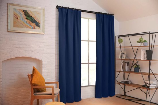 Larson - Rideau occultant uni de luxe - avec crochets - 1,5 m x 2,5 m - Bleu foncé