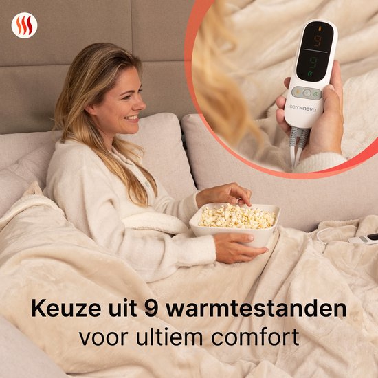 Couverture électrique Seranova - Fils de chaleur supplémentaires - Modèle Premium - 160x120 cm - Couverture chauffante pour 1 personne - Sherpa polaire double face - Crème beige