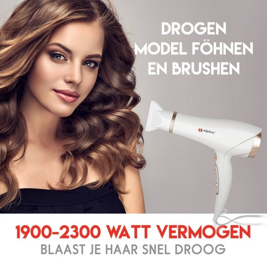 alpina Fohn - Sèche-cheveux - 2300W - Coolshot - Blanc/Rose