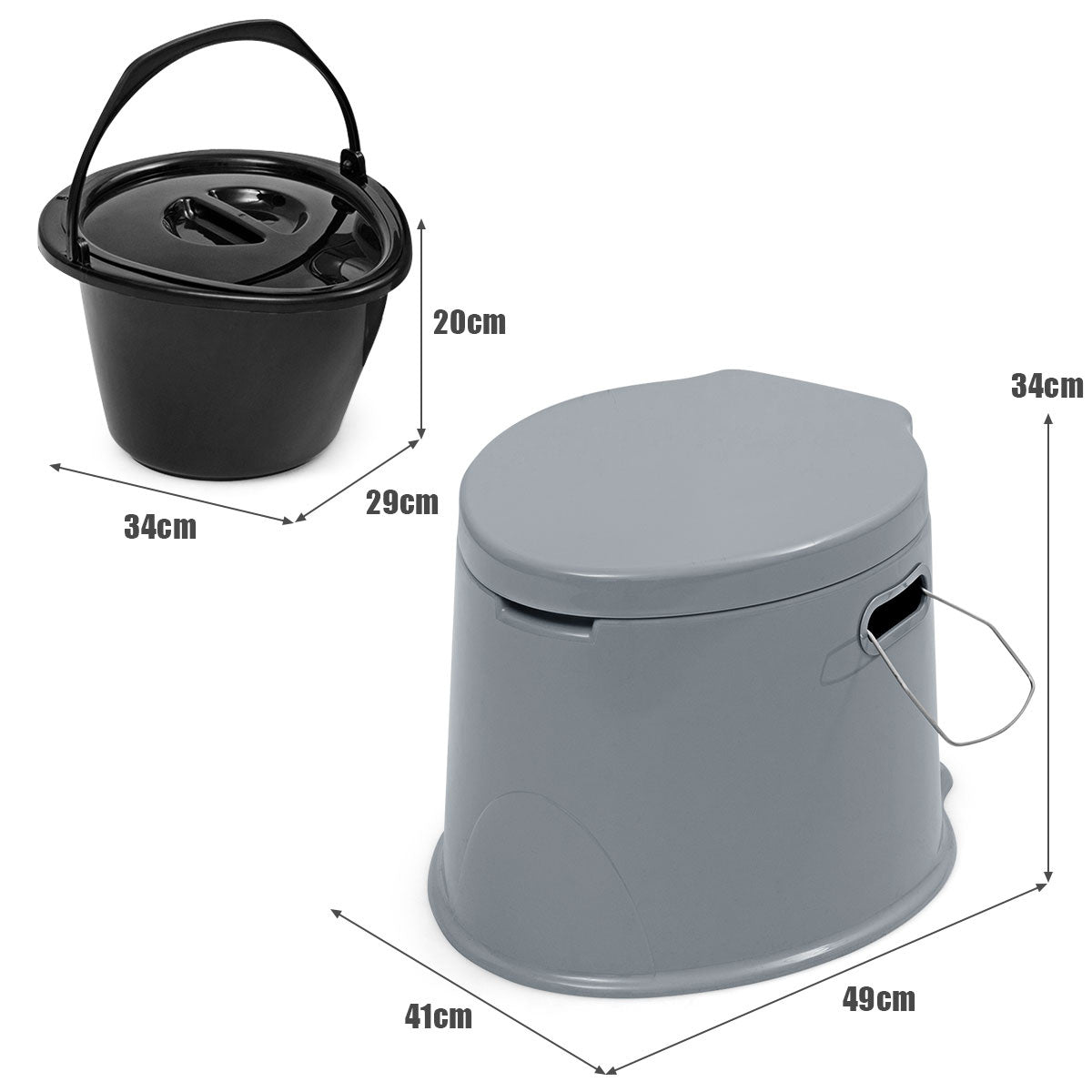 Coast Toilet Bowl portable pour le voyage - Seau intérieur amovible - Porte-papier hygiénique - 41 x 49 x 34 cm - Gris