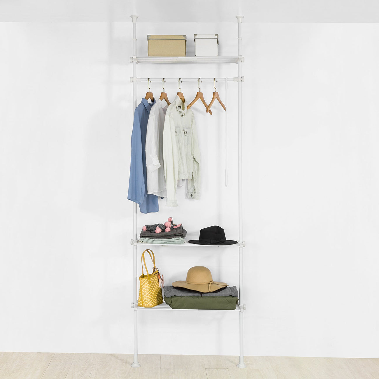 SoBuy Porte-vêtements - avec étagères de rangement - 80 x 27 x 300 cm - Blanc