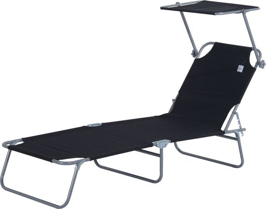 Chaise longue Outsunny - pliable - avec pare-soleil - 4 positions - noir