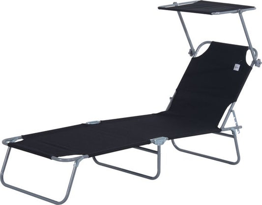 Chaise longue Outsunny - pliable - avec pare-soleil - 4 positions - noir