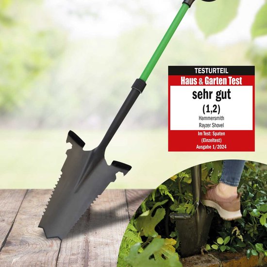 Pelle tout-en-un Hammersmith RayzerShovel - Pelle de jardinage pour sols durs et caillouteux - Pelle avec scie à racines et poignée « soft-touch » - Bord profilé extra-large - Pelle de jardin - Édition vente par correspondance
