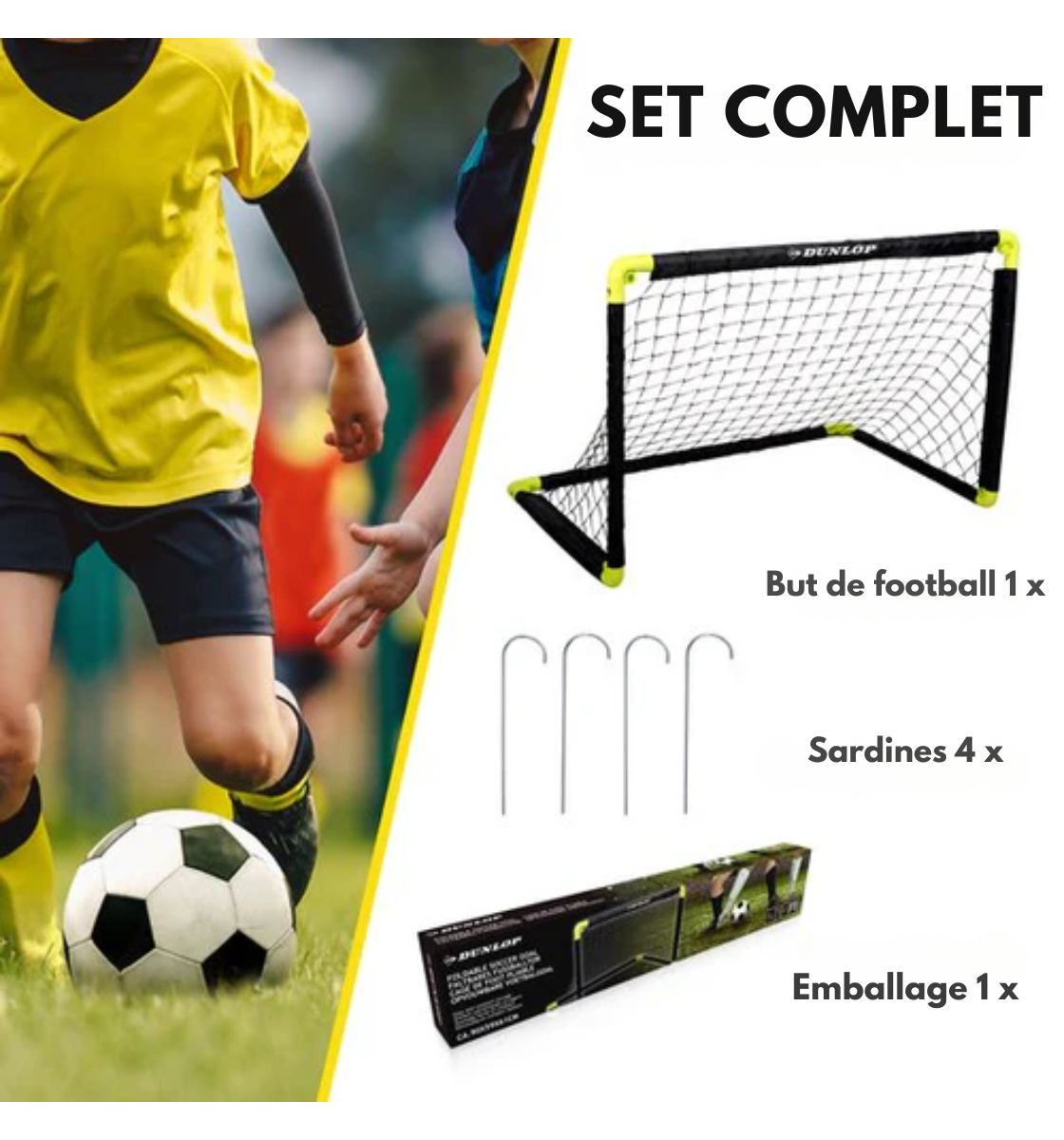 But de football - Dunlop - 90 x 59 x 61cm - Pliable - Plastique - noir/jaune