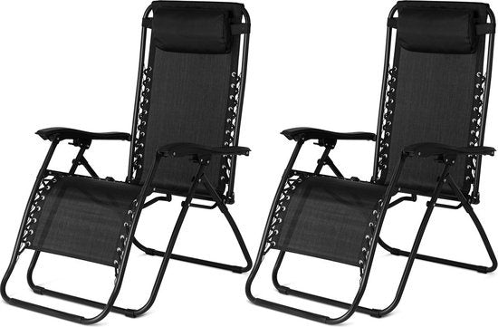 Chaises longues confortables - 2 pièces - Noir - Jardin
