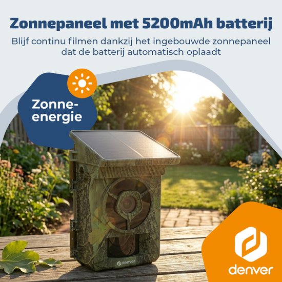 Caméra de surveillance Denver avec vision nocturne et Wi-Fi - 4K Ultra HD - 48 Mpx - Wi-Fi - Application pour smartphone - Écran LCD - Panneau solaire rechargeable - WSW8120 - Modèle 2026