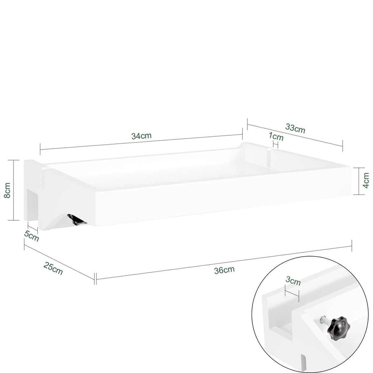 SoBuy NKD01-W Étagère de lit flottante en bambou - Max 2,5 kg - 36 x 8 x 25 cm - Blanc