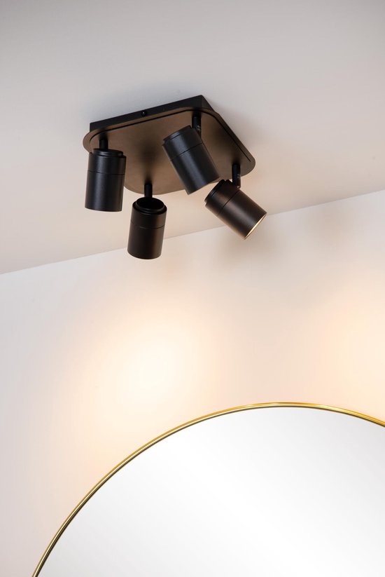 Lucide LENNERT - Spot de plafond (lampe de plafond) pour salle de bains - LED à intensité variable - GU10 - 4 x 5 W, 3000 K - IP44 - Noir