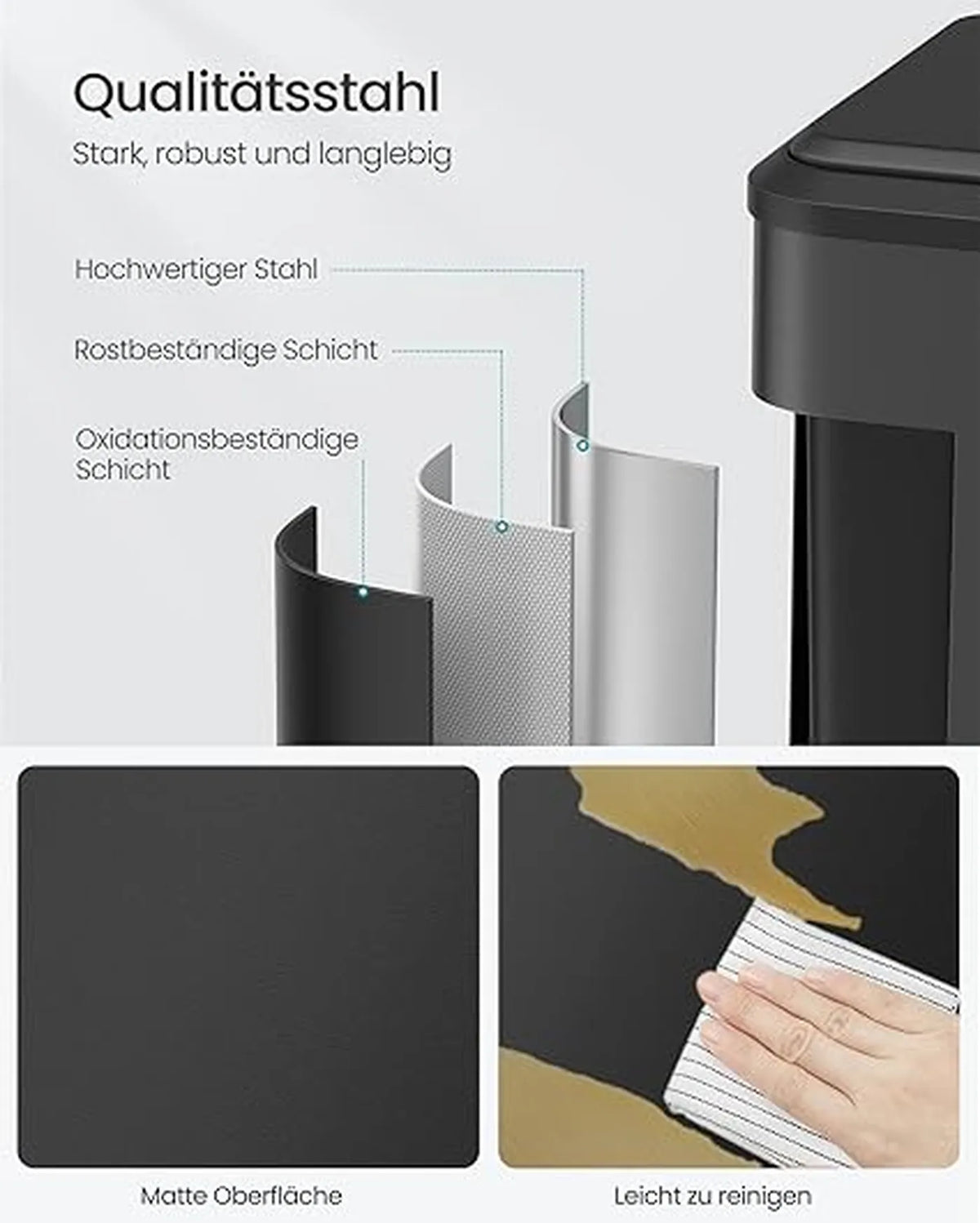 Système de tri des déchets de cuisine Songmics 30 L – 2 poubelles de 15 L – Noir d'encre – Acier