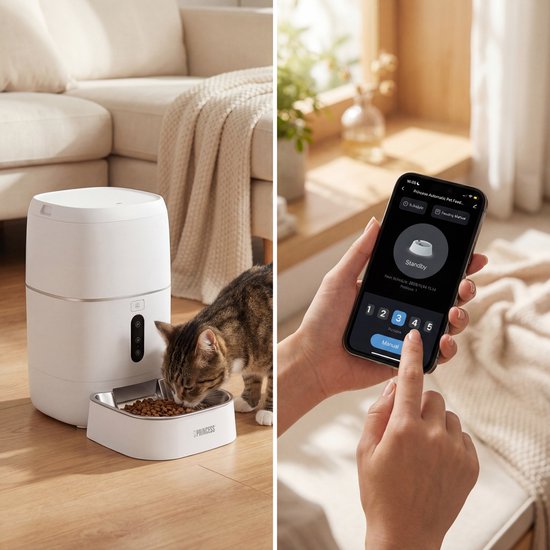 Mangeoire automatique Princess - Smart 6 litres – Chat et chien - Commande via application - Repas programmables - Bol en acier inoxydable - Sans BPA - Antidérapant - Batterie de secours - Distributeur automatique de nourriture - 610060
