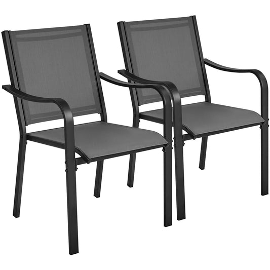 Yaheetech - Lot de 2 chaises de jardin empilables 56,5 x 67 x 86,5 cm - Gris - Chaises de salle à manger résistantes aux intempéries, supportant jusqu'à 136 kg