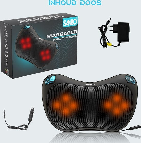 Sanbo Wireless Massage Cushion WL20 - Black - Appareils de massage - Fonction chaleur avec infrarouge - Pour la maison et la voiture - Shiatsu - Fitness