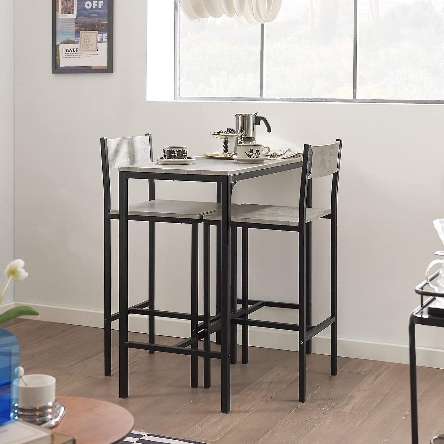 SoBuy Ensemble de table de bar 3 pièces - OGT03-HG - 2 tabourets inclus - Gris - Hauteur d'assise : 67cm