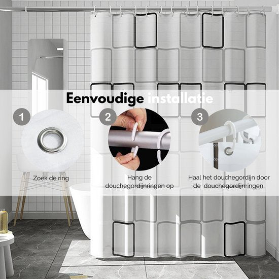 VAIVE Rideau de douche anti-moisissure 180x200 cm - Rideaux de douche - Imperméable - Anneaux inclus