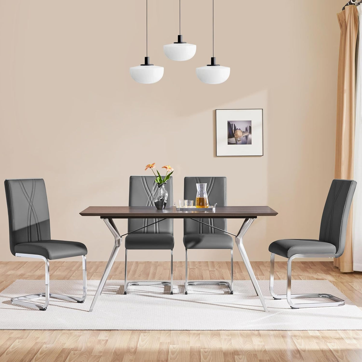 Yaheetech Lot de 2 chaises de salle à manger - Gris foncé - Simili cuir - 136 kg - Dossier ergonomique - Piètement en U en métal