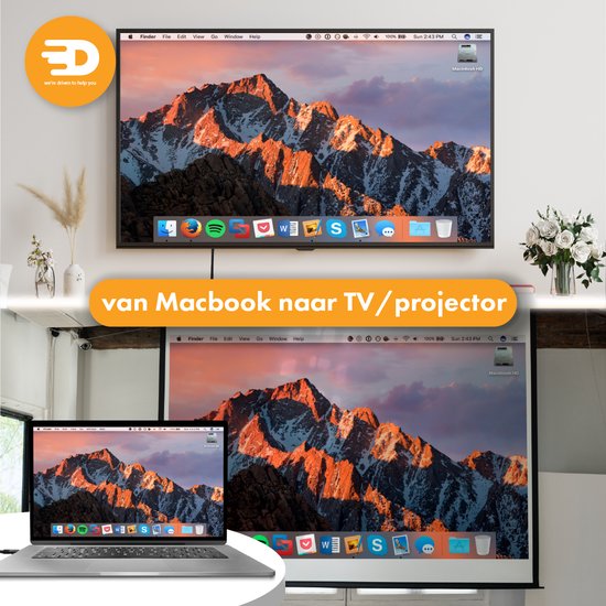 Câble USB C vers Displayport - 8K 60Hz 4K 120Hz - Thunderbolt 3 - Convient à Apple / iMac / Macbook (Pro) - 1,8 mètres