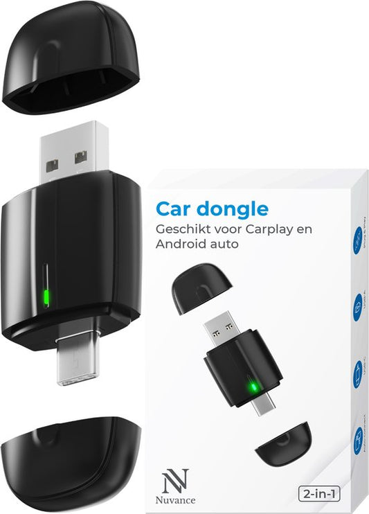 Dongle Nuvance CarPlay - Compatible avec Android Auto et CarPlay - 2 en 1 - Dongle Bluetooth - CarPlay sans fil - USB et USB-C