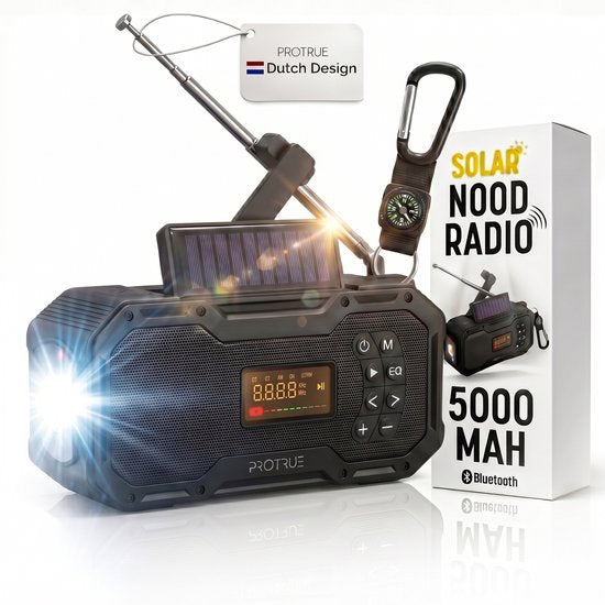 Radio d'urgence à énergie solaire et à remontage manuel - Radio d'urgence FM/AM - Batterie externe solaire de 5 000 mAh - Enceinte de chantier - Radio de salle de bain - Kit d'urgence