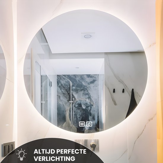 Bayt Miroir de salle de bain - Miroir de salle de bain avec éclairage - Miroir rond 60ø cm - Miroir de salle de bain avec chauffage - Miroir mural - Dimmable - Anti-buée