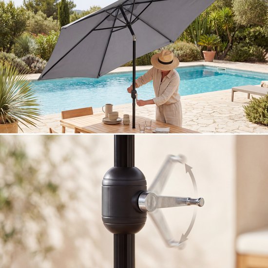 Parasol à mât Tristar - 300 cm, rond - Jardin et balcon - Inclinable - Housse de protection incluse - PA-7903 - Gris foncé