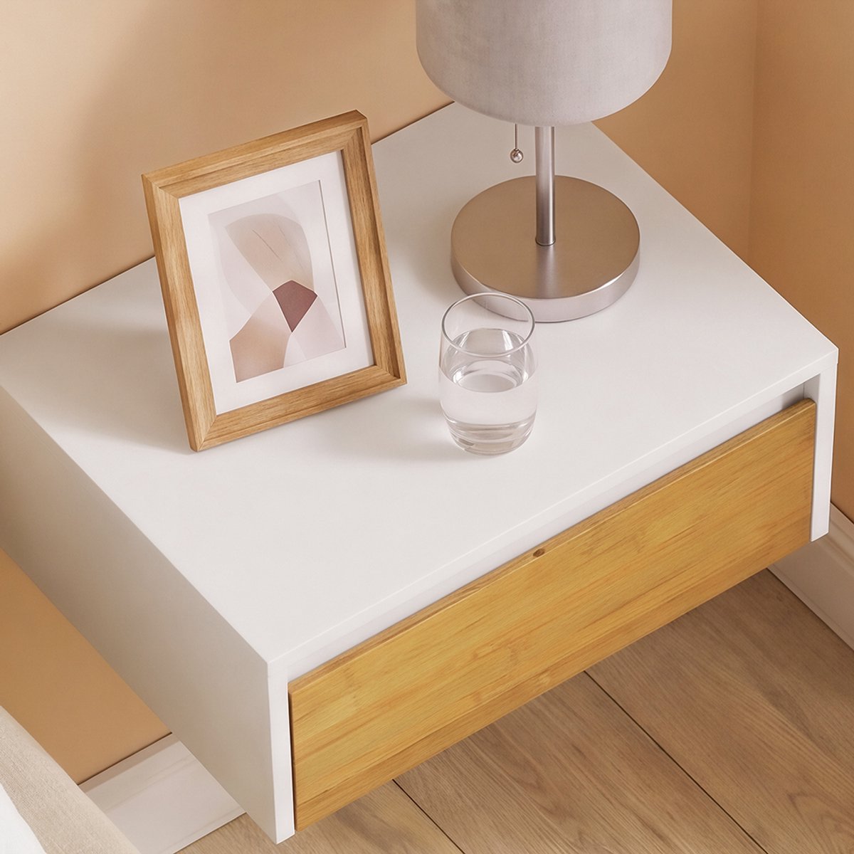 Table de chevet suspendue SoBuy avec éclairage LED - 1 tiroir - Blanc - 29 x 40 x 15 cm