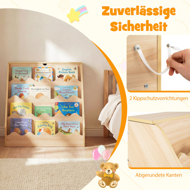 Bibliothèque pour enfants Coast avec bac de rangement sur roulettes – 63 x 49 x 61,5 cm – Naturel