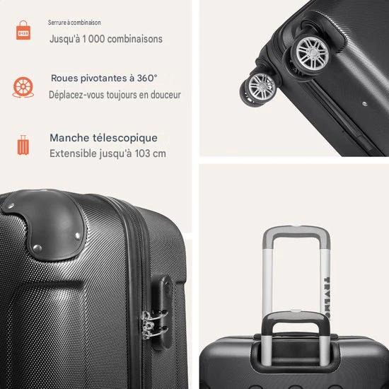 TRVLMORE Valise à main - 54x36x20 cm - 38L - Légère et résistante - Noire - Convient aux cabines d'avion
