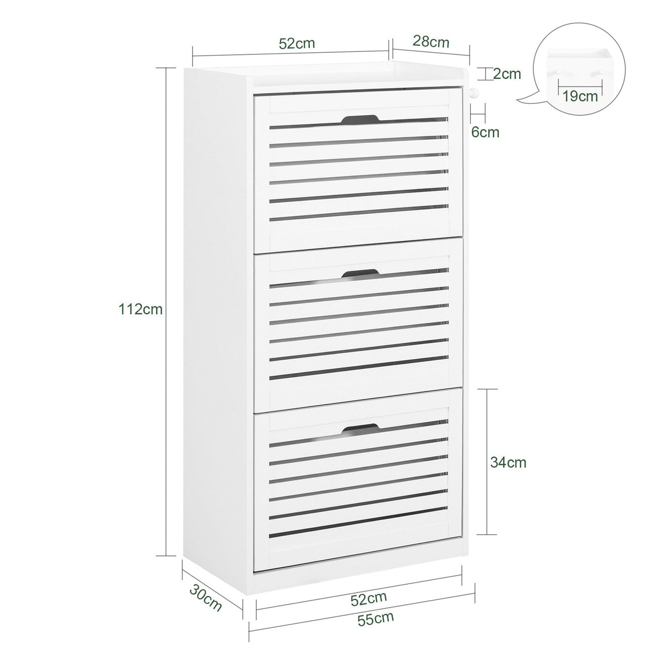 SoBuy FSR119-W Meuble à chaussures avec 3 tiroirs - 55 x 30 x 112 cm - Blanc
