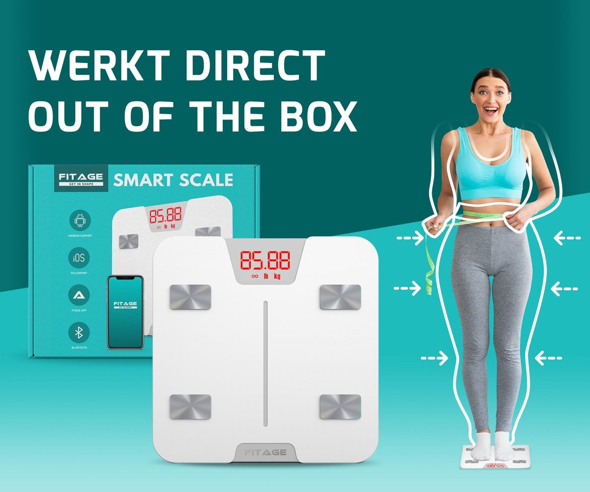 FITAGE Smart Scale avec application mesure 17 valeurs corporelles - Blanc