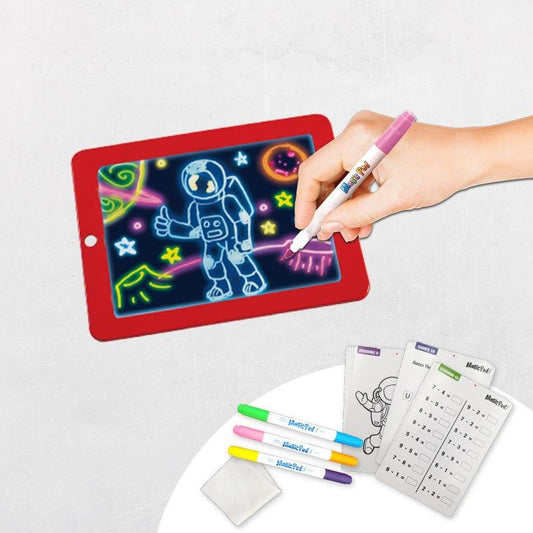 Table magique Magic Pad - 8 modes d'éclairage - 30 gabarits inclus - 3 feutres fluo - Design tablette