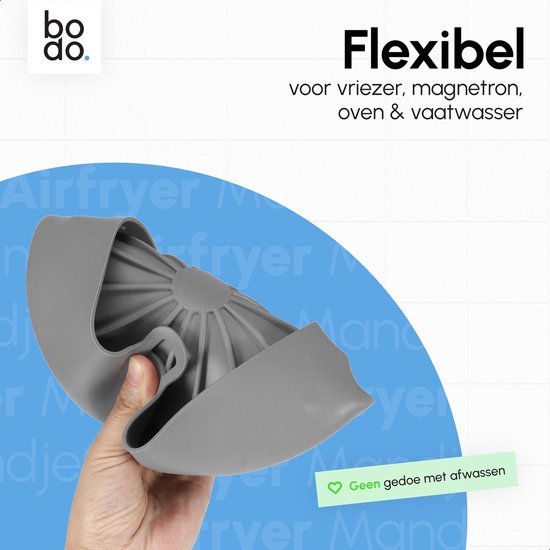 Bodo® Airfryer Accessories - Plateau pour friteuse en silicone - Panier pour friteuse - Plateau collecteur réutilisable - 19 cm - Convient à la friteuse Airfryer XL - Moule à pâtisserie - Gris - Friture - Papier à frire - Friteuse à air chaud - Plateaux j