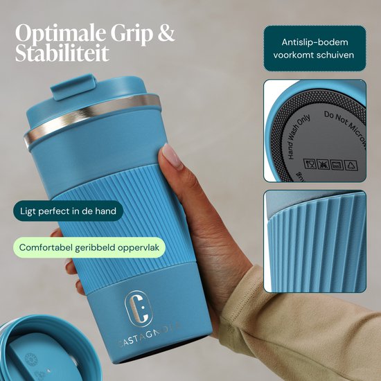 Mug isotherme Castagnola - Mug à café à emporter - Mug de voyage pour café et thé - Mug à thé - 510 ml - Acier inoxydable - Bleu
