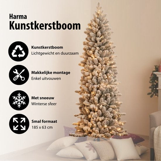 Black Box Trees Harma Slim : sapin de Noël avec effet neige et structure à charnières pour un montage rapide - Sapin artificiel pour petits espaces - Décoration de Noël d'intérieur - H 185 x Ø 63 cm - Vert givré