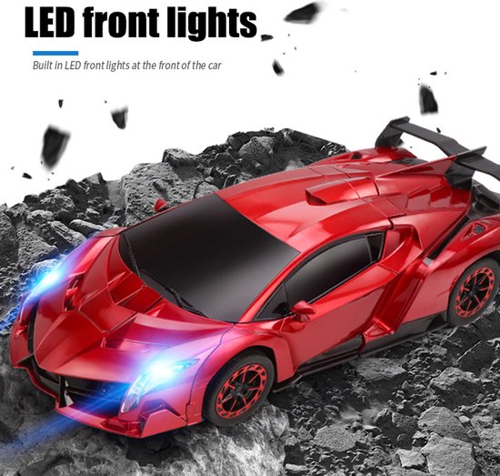 MEWAU 1:18 RC transforming car/robot - 2 in 1 Remote Controllable Car - Gesture perception - Toy Car - Red