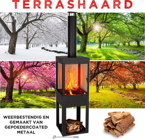 BBQ Collection - Cheminée d'extérieur - 194cm - Acier - avec cheminée - Cheminée de terrasse