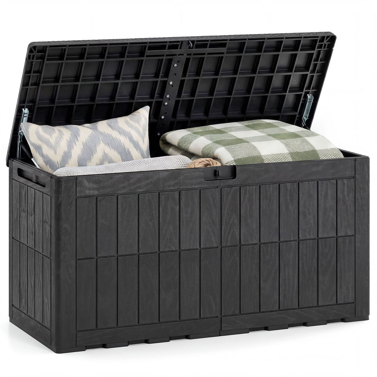 Boîte de rangement Coast pour jardin - capacité de 380 L - banc et coffre à coussins 2-en-1 - noir
