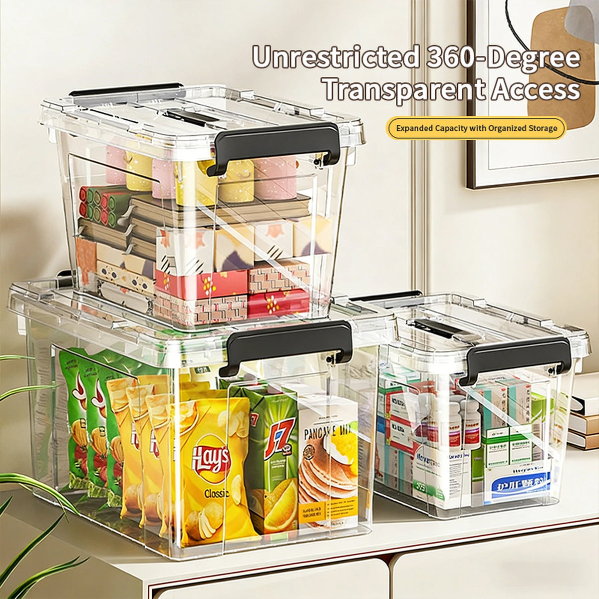 Lot de 4 boîtes de rangement avec couvercle E-Yayun - 51 x 39 x 27 cm - Très résistantes et empilables - Transparentes