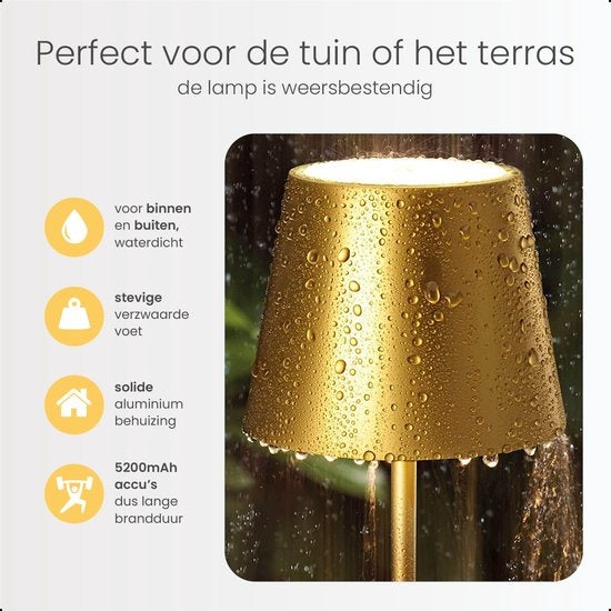 Goliving Lampe à poser Rechargeable - Sans fil et dimmable - Lampe tactile moderne - Lampe de nuit pour chambre à coucher - 26 cm - Or