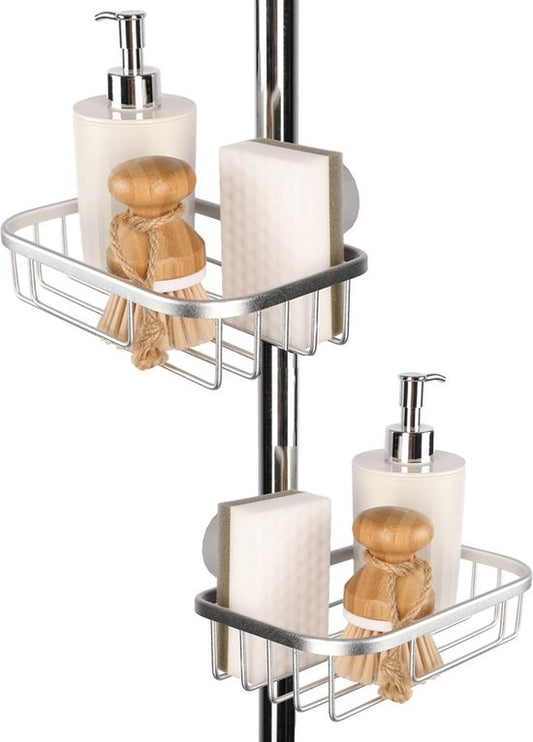 Goliving Support de douche suspendu - Support de douche - Sans perçage - Support de cuisine - Organisateur d'évier - Accessoires de salle de bain - 19,5 cm - Lot de 2 - Argenté