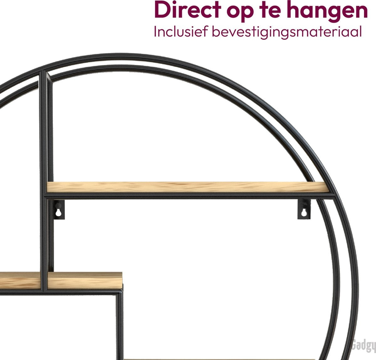 étagère murale - Gadgy - décoration murale salon en bois - Ø 42x10 cm - Métal noir